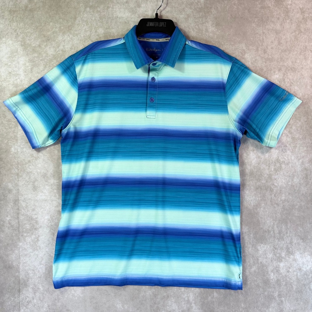 Walter Hagen Polo Shirt Men Medium Blue Striped Short Sleeve MGA11457P